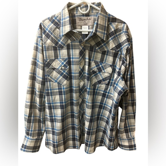 Wrangler Wrancher Blue Plaid Cotton Blend Sz XXL‎ Excellent - Picture 1 of 3